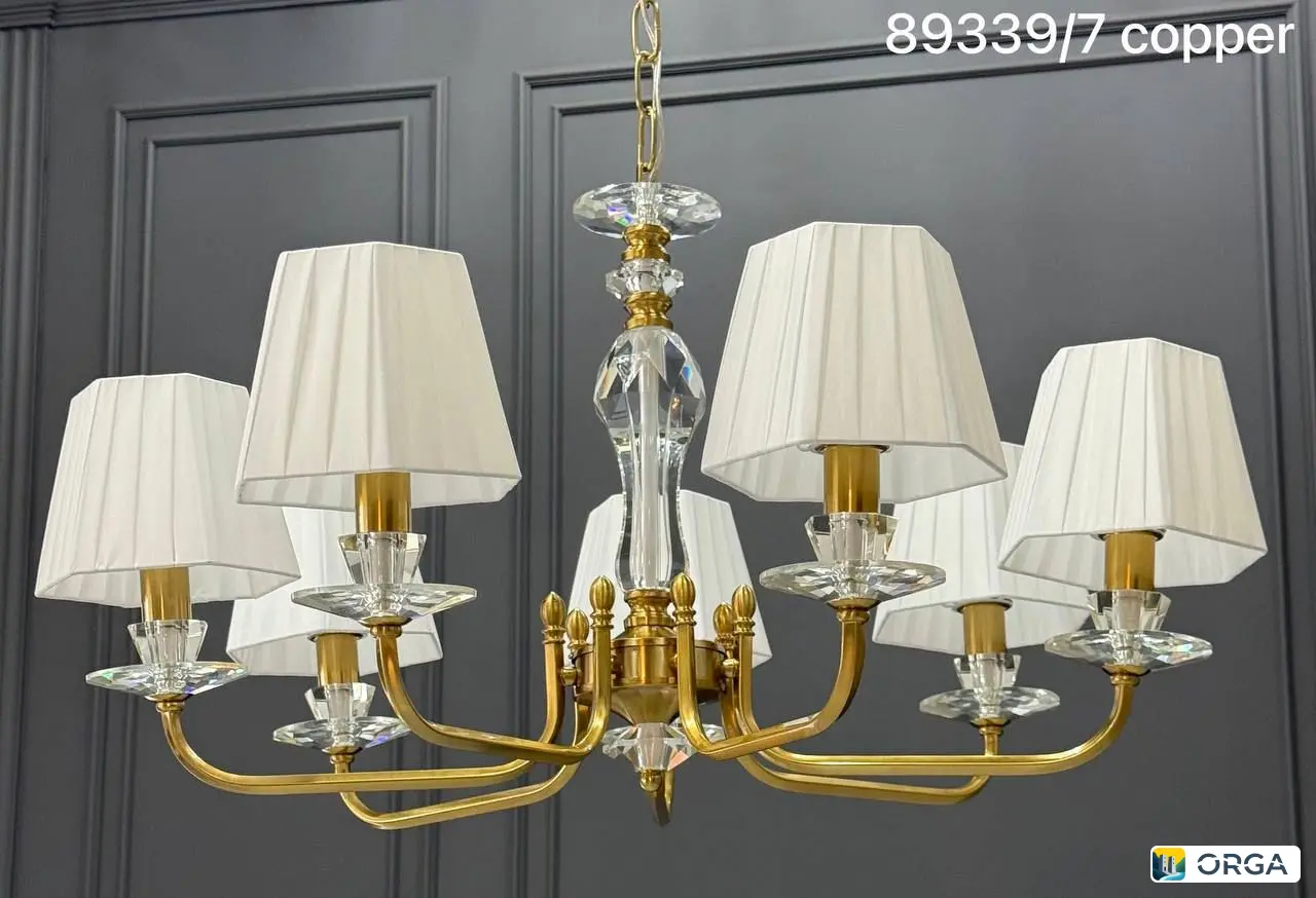 Люстра медная 89339/7, диаметр 74 см, высота 53 см, 7 ламп, цоколь Е14
