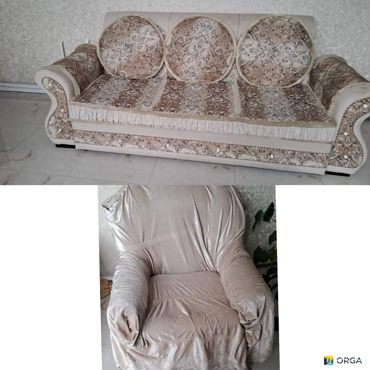 Диван раскладной без дефекта с двумя креслами и чехлами в подарок