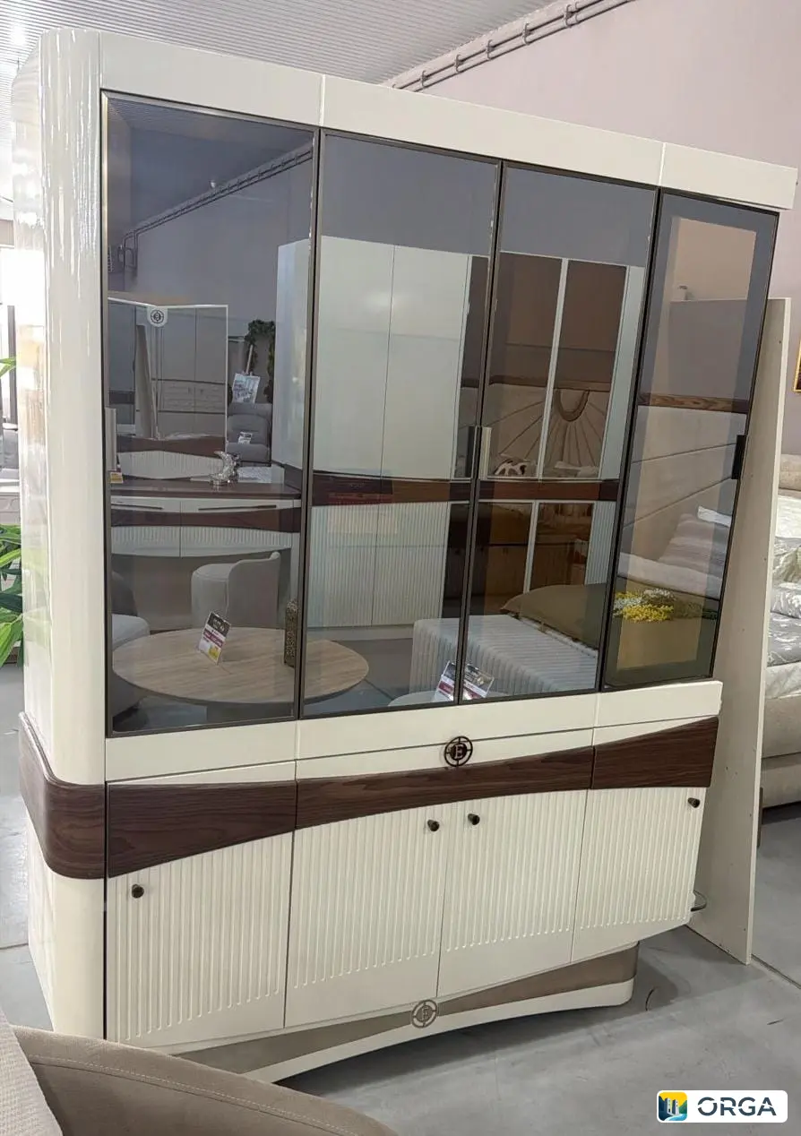 Сервант 4-дверный Valensia (Валенсия, горка) 160x200x50 см, крашеный МДФ + натуральный шпон