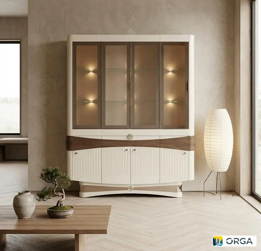 Сервант 4-дверный Valensia (Валенсия, горка) 160x200x50 см, крашеный МДФ + натуральный шпон