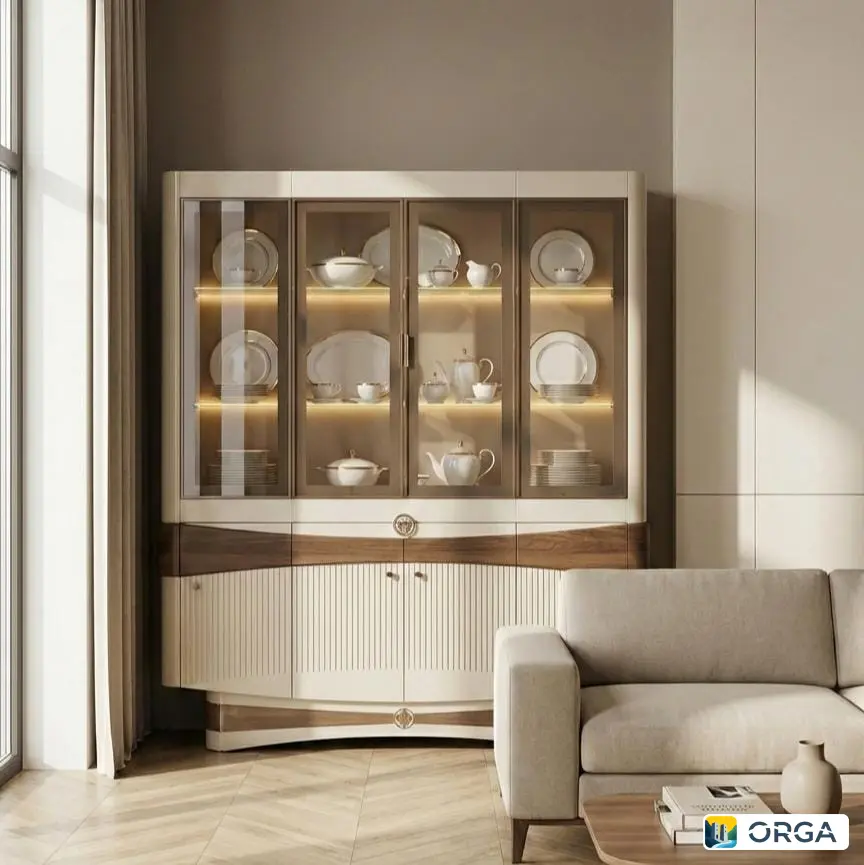 Сервант 4-дверный Valensia (Валенсия, горка) 160x200x50 см, крашеный МДФ + натуральный шпон