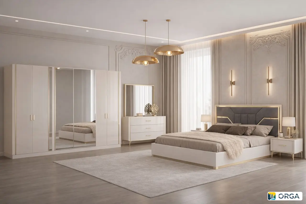 Спальня «Санта» 6 дверей, шкаф 2100x2700 мм, комод 936x1110 мм, спальное место 180x200