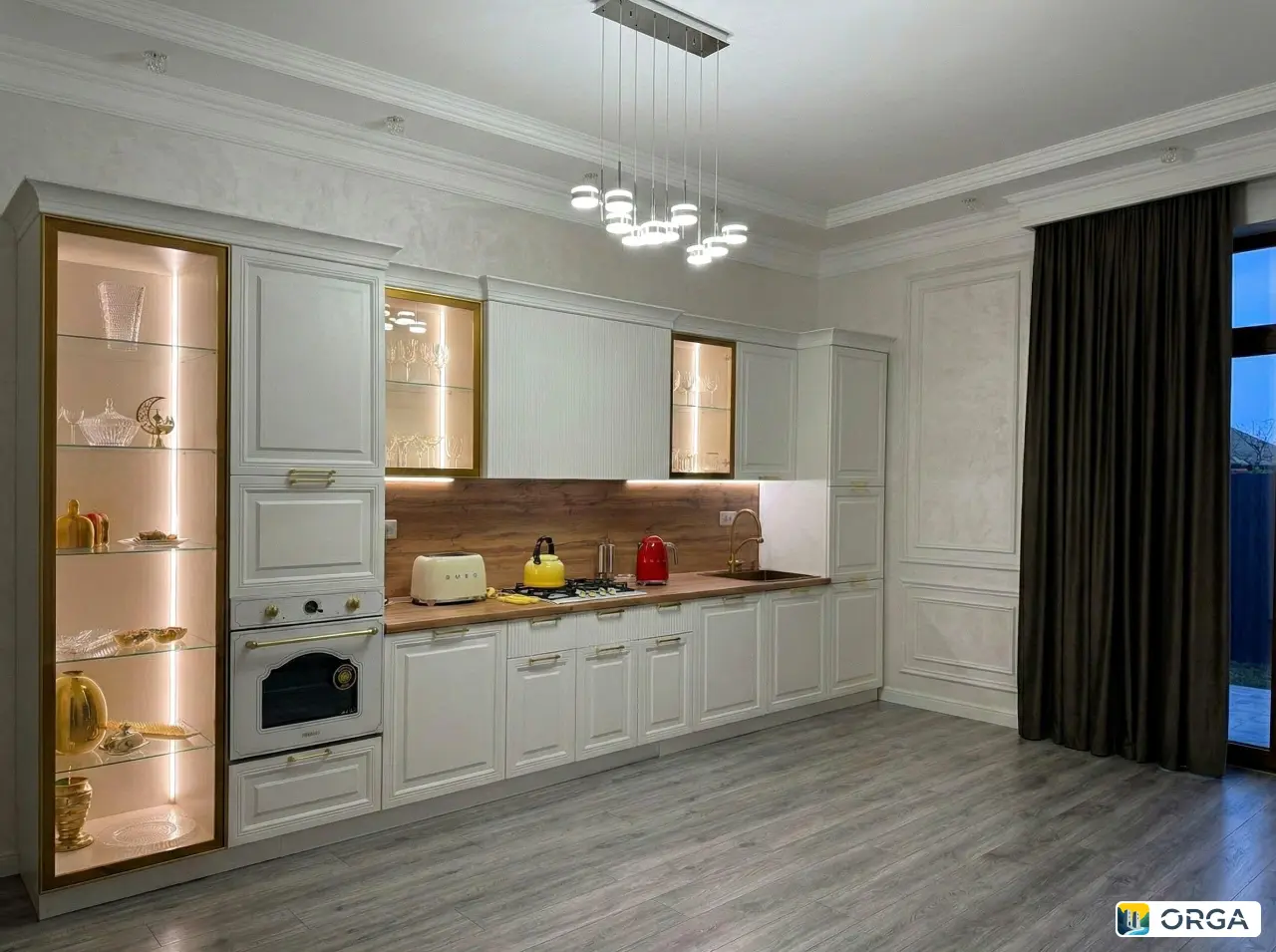 Кухонный гарнитур ВЕЙРОН-ПРЕМИУМ 480 см, белый, крашеный МДФ, ЛДСП, столешница под дерево